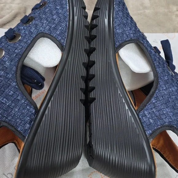 NEW Bernie Mev "Marcelo" Women's Wedge Sandals Lace Up Woven Denim 2 Laces 42/11 - Picture 7 of 11